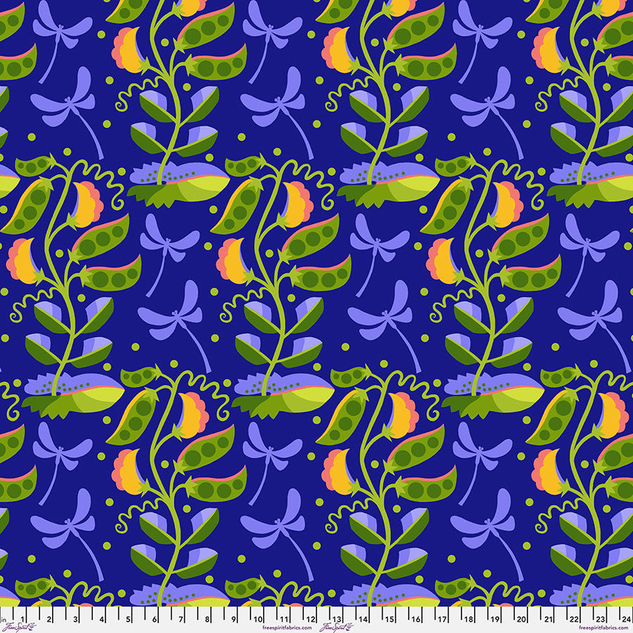 Vegetable Patch- Blue Pea: Sold by the 1/2 yard