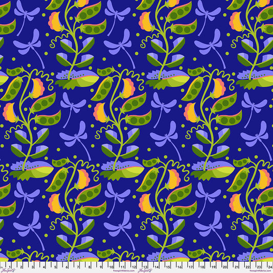 Vegetable Patch- Blue Pea: Sold by the 1/2 yard