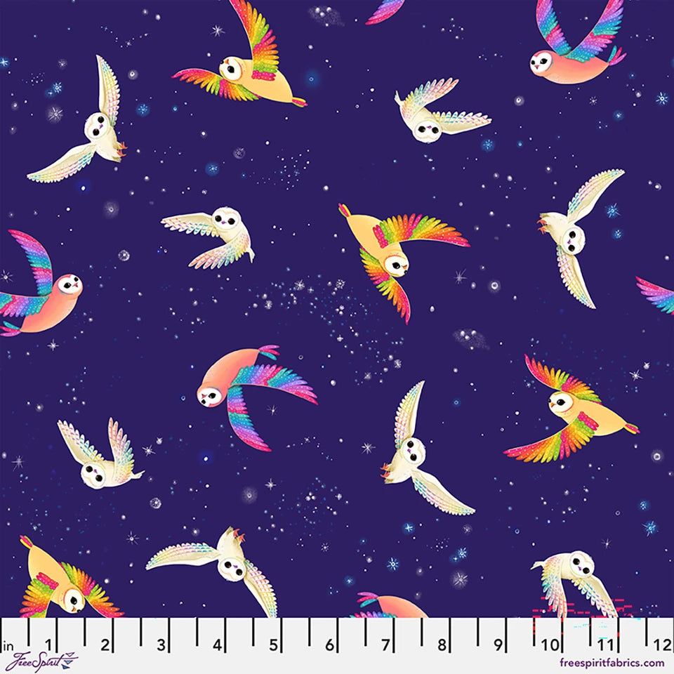 Love Under the Stars- Violet Midnight Owls: Sold by the 1/2 yard