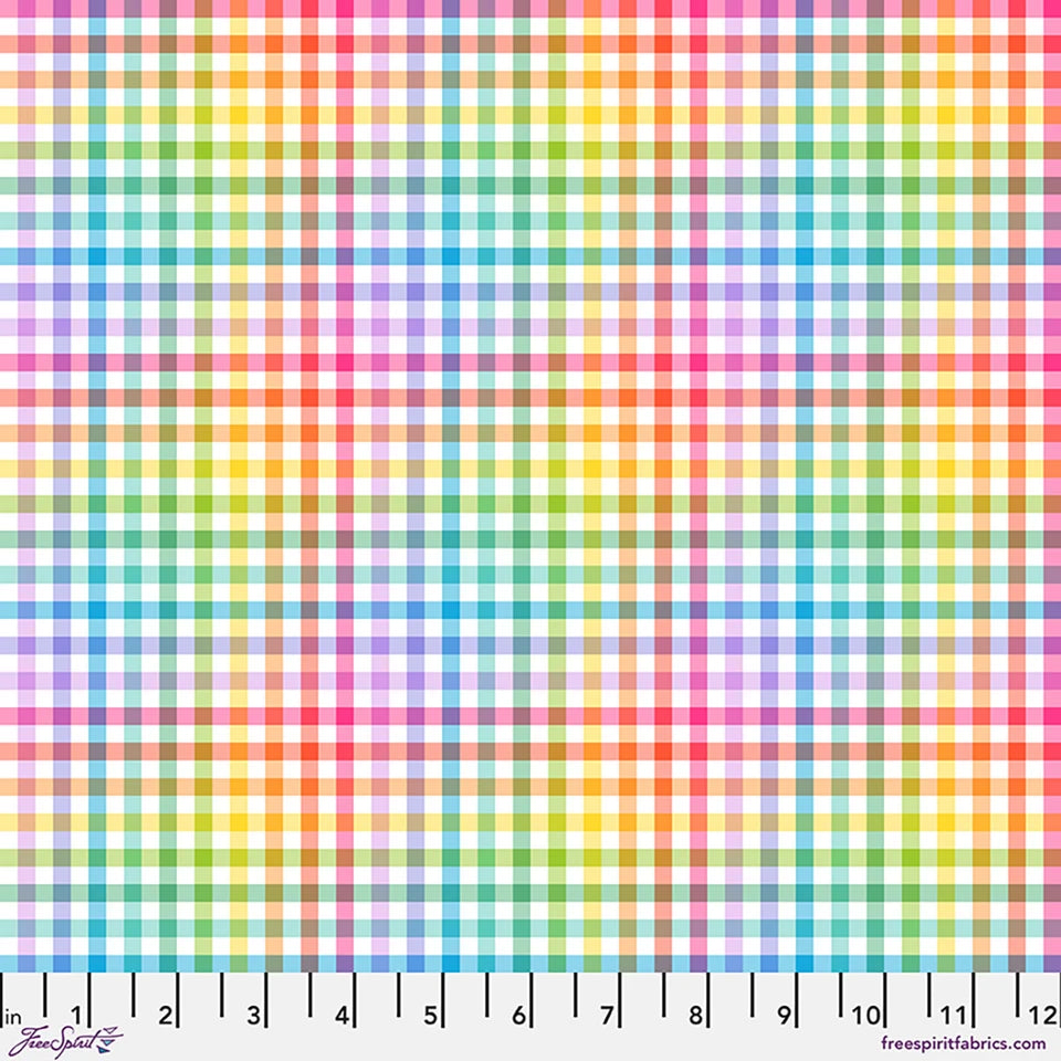 Love Under the Stars- White Rainbow Gingham: Sold by the 1/2 yard