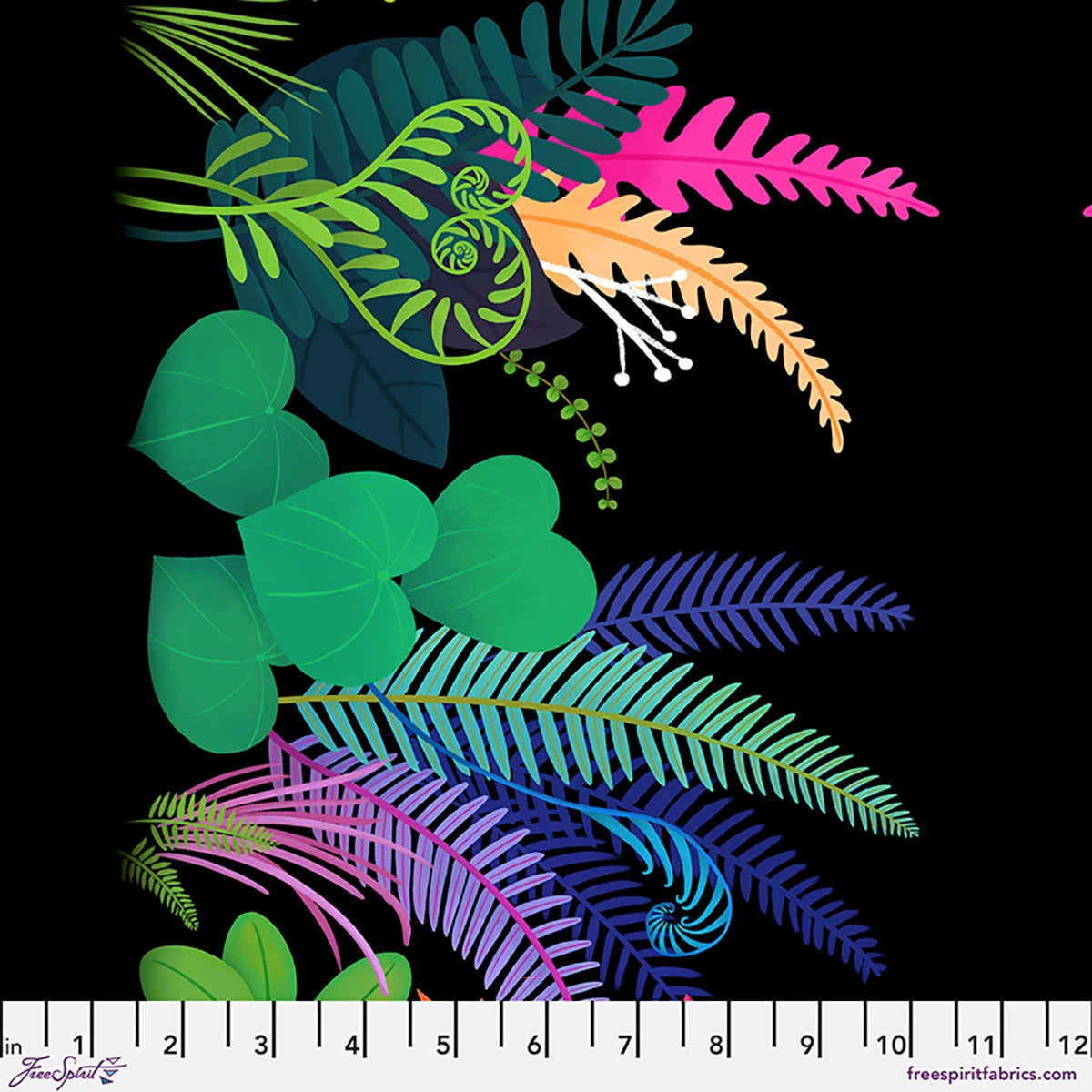Love Under the Stars- Black Fern Curl Border: Sold by the 1/2 yard