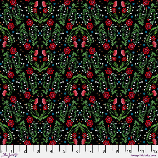 Nocturnal Creatures- Black Victorian Garden: Sold by the 1/2 yard