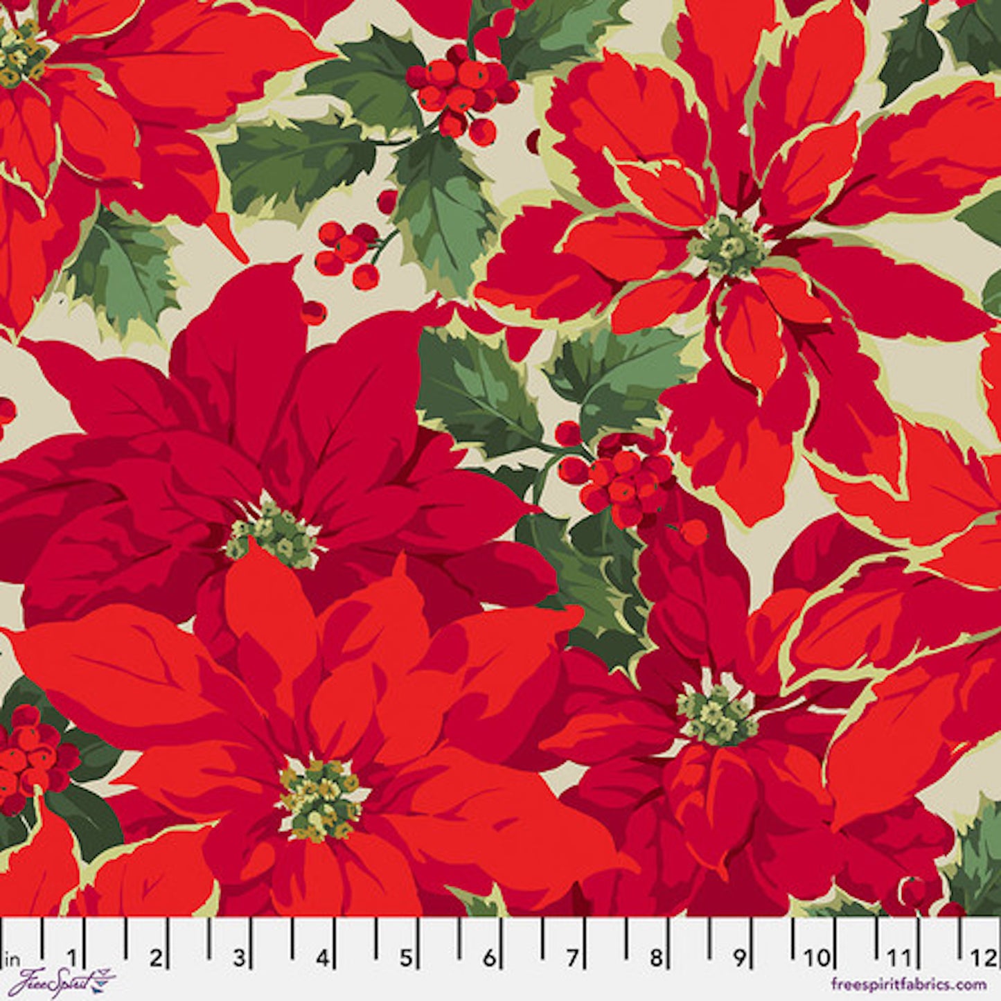 Winterberry- Natural Poinsettia: Sold by the 1/2 yard.