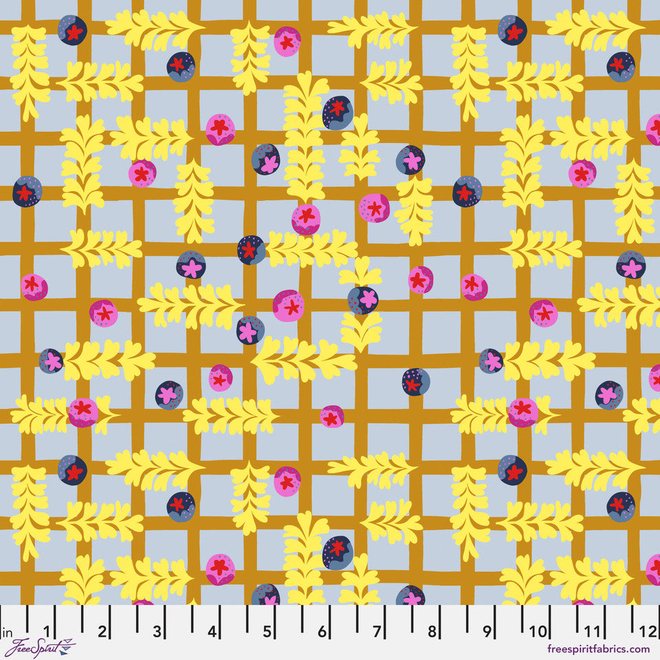 Blostma & Song- Mustard Blueberry Dancefloor: Sold by the 1/2 Yard