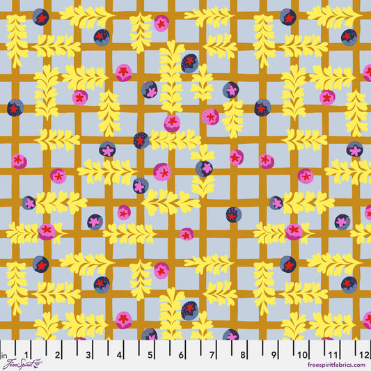 Blostma & Song- Mustard Blueberry Dancefloor: Sold by the 1/2 Yard