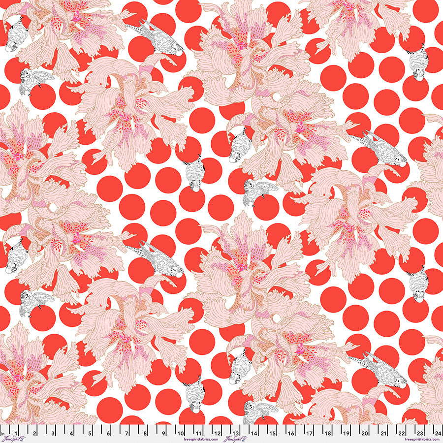 Blostma & Song- Vermillion Spotty Peony: Sold by the 1/2 Yard
