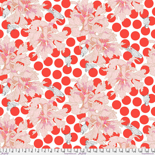 Blostma & Song- Vermillion Spotty Peony: Sold by the 1/2 Yard