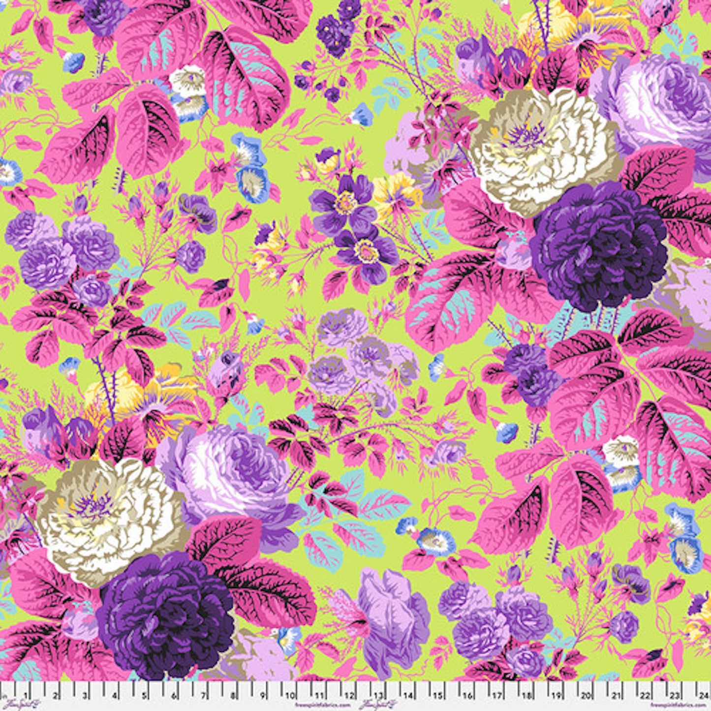 Kaffe Fassett Collective February 2025- Lime Gradi Floral: Sold by the 1/2 yard