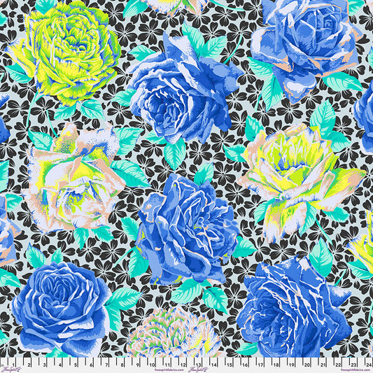 Kaffe Fassett February 2026- Blue Rose Bloom: Sold by the 1/2 yard