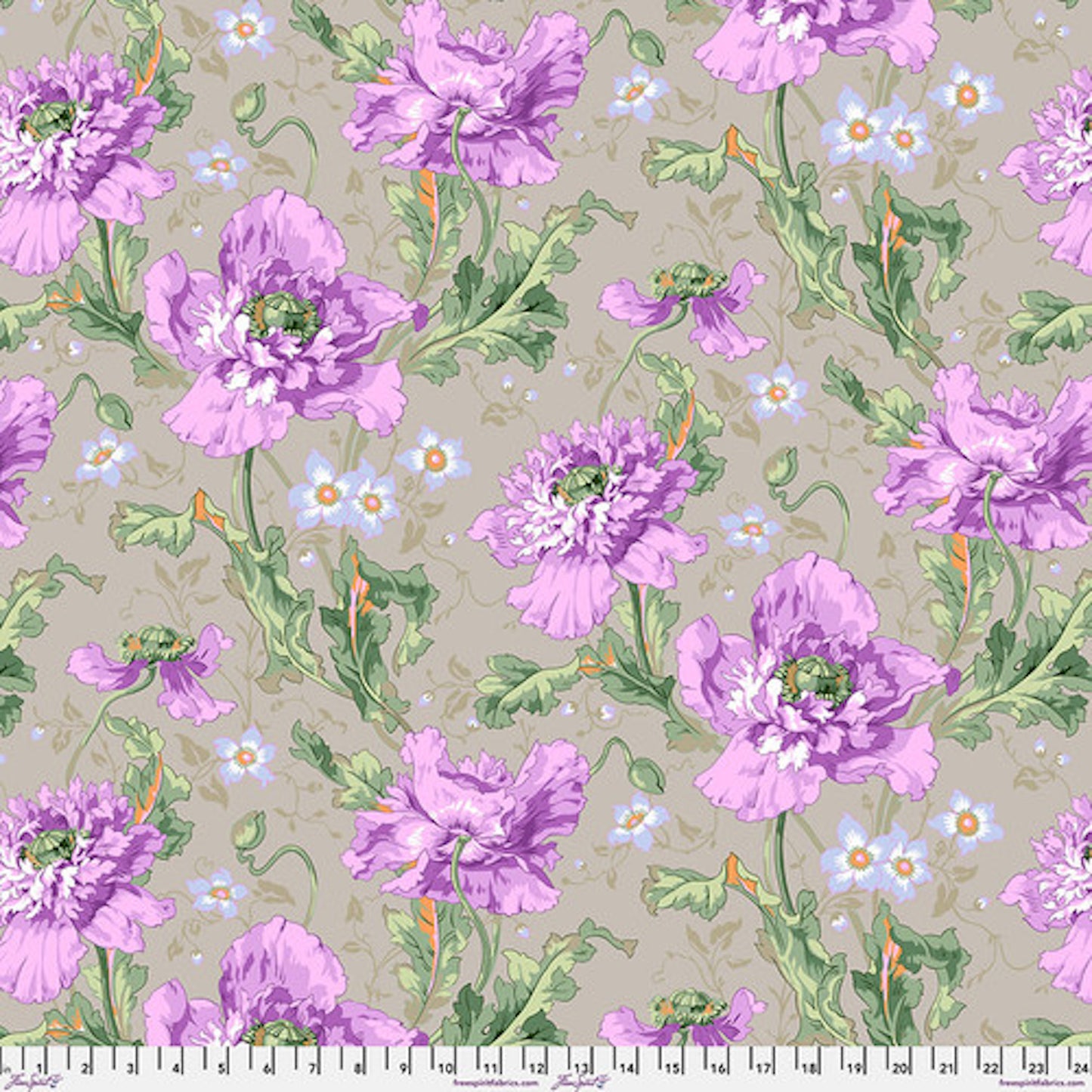 Kaffe Fassett Collective August 2024- Grey Papaver: Sold by the 1/2 yard