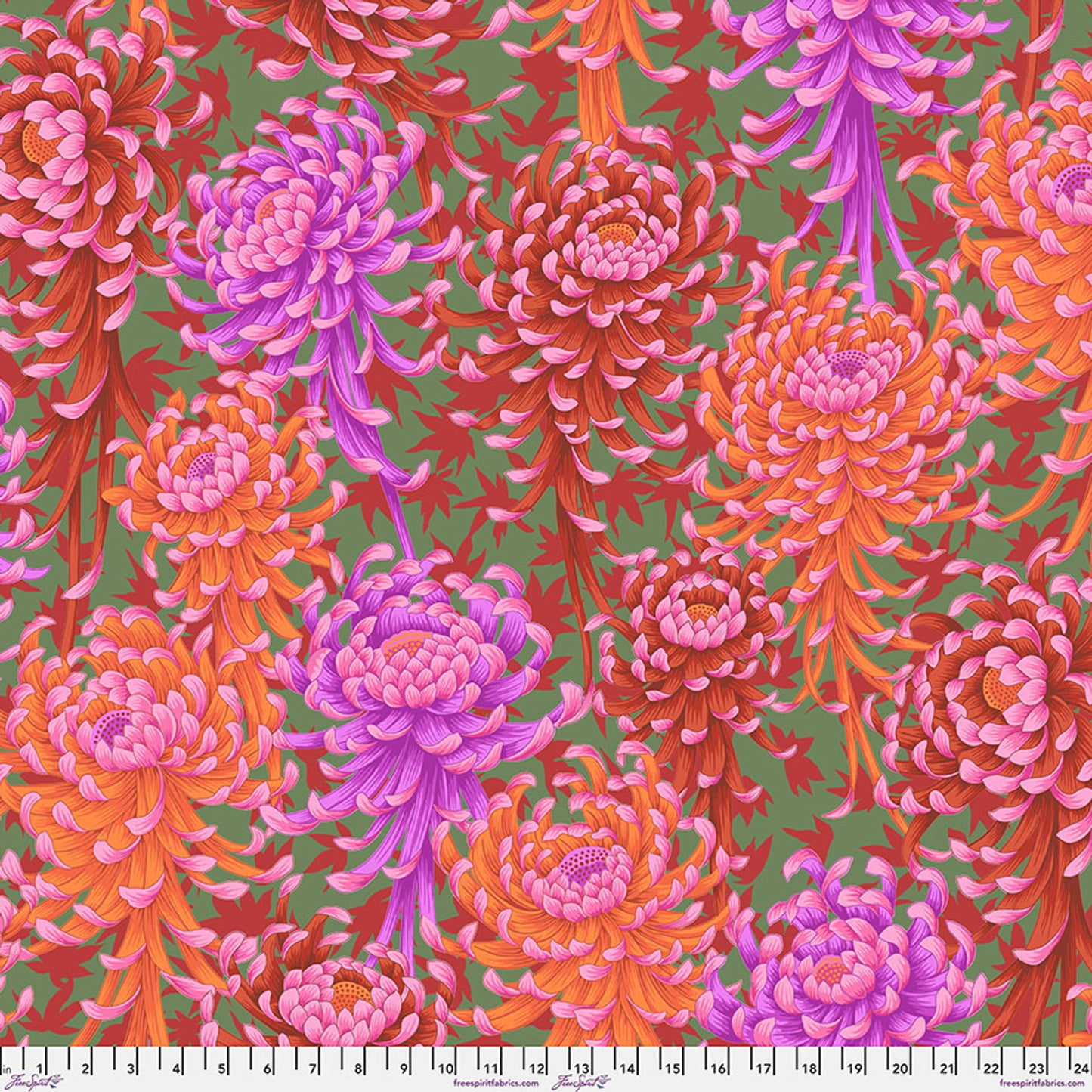 Kaffe Fassett Collective August 2025- Red Spider Mums: Sold by the 1/2 yard