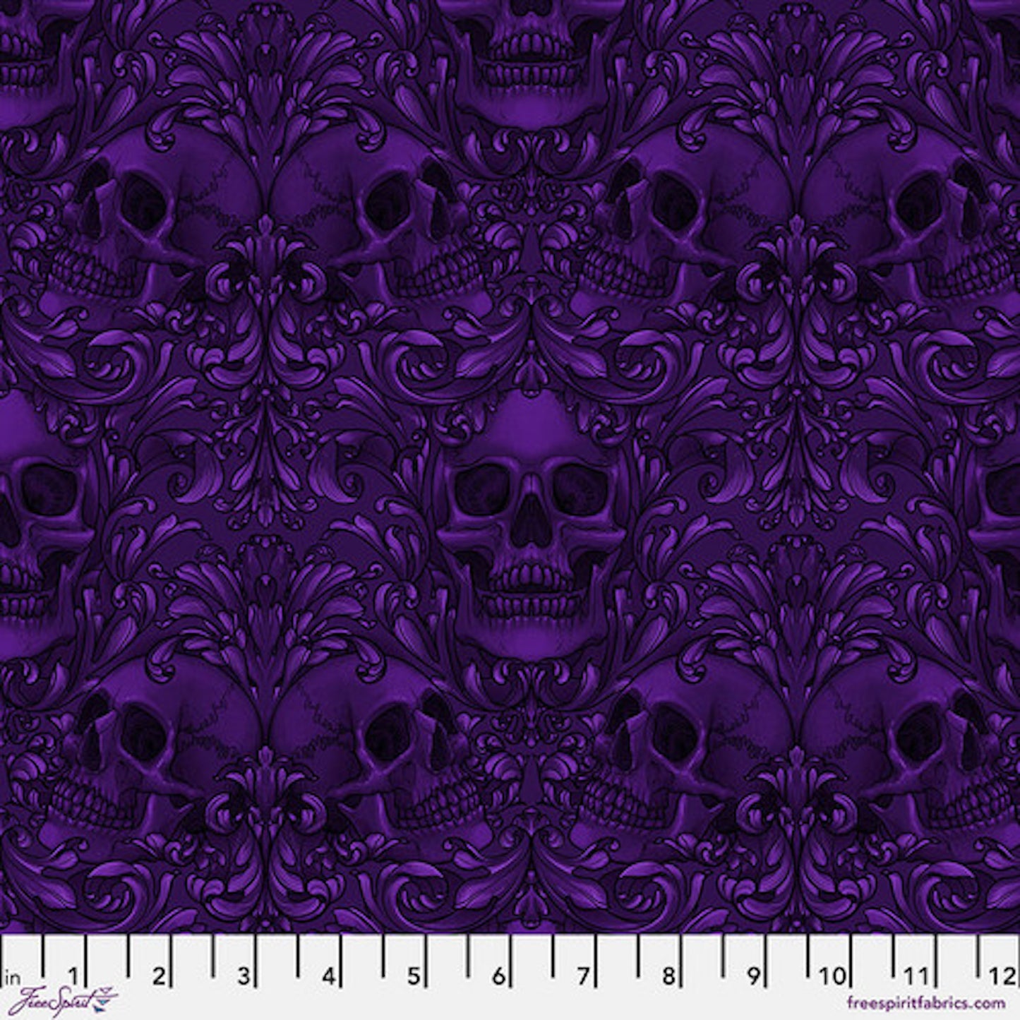 Mystic Moonlight- Purple Skull Damask: Sold by the 1/2 yard.