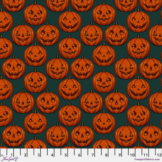 Mystic Moonlight- Green Pumpkin Grid: Sold by the 1/2 yard.