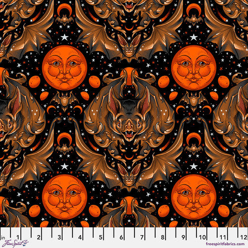 Costumes & Cobwebs- Black Full Moon Flight: Sold by the 1/2 yard.