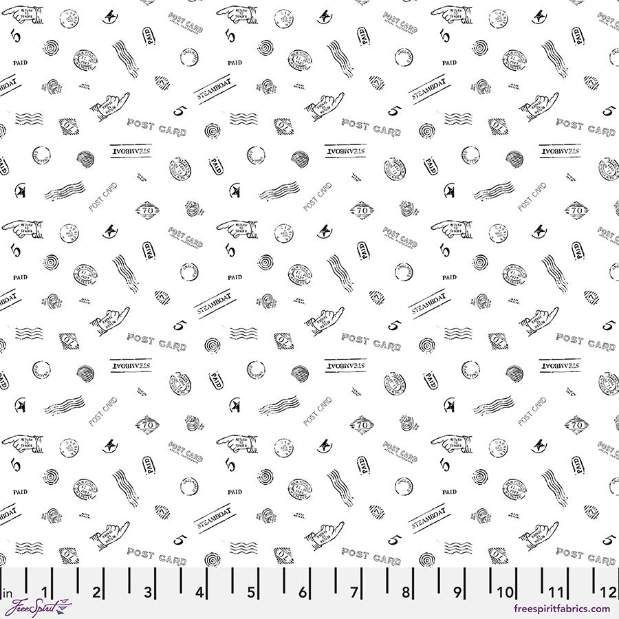 Love Letters- White Cancellation Stamps: Sold by the 1/2 yard.