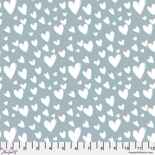 Love Letters- Blue Cloud Hearts: Sold by the 1/2 yard