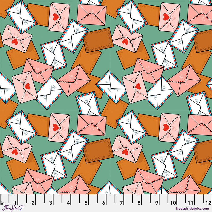 Love Letters- Aqua You've Got Mail: Sold by the 1/2 yard