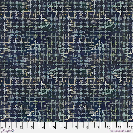On Your Mark- Indigo Maze: Sold by the 1/2 yard