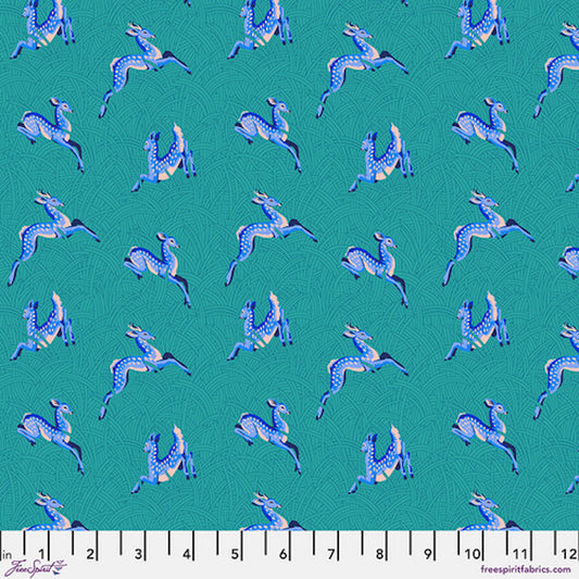 Mythical- Teal Small Wild Meadow: Sold by the 1/2 yard.