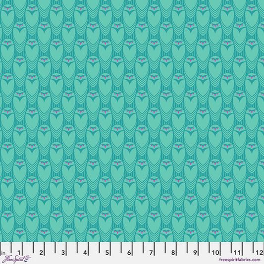 Mythical- Aqua Small Owl See You: Sold by the 1/2 yard.