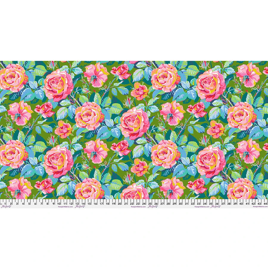 Market Days- Green Lg Rosey Outlook: Sold by the 1/2 yard