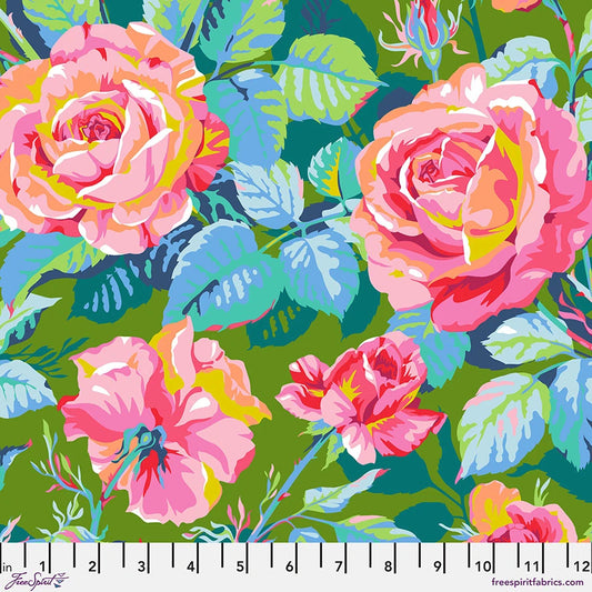 Market Days- Green Lg Rosey Outlook: Sold by the 1/2 yard