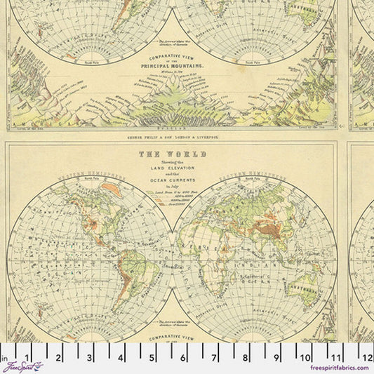 Tim Holtz Palette Program- Green Maps: Sold by the 1/2 yard