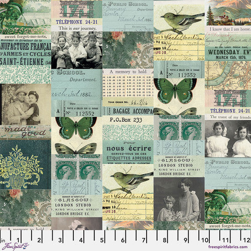 Tim Holtz Palette Program- Teal Collage: Sold by the 1/2 yard