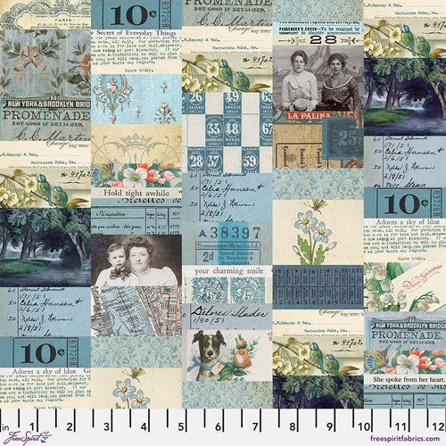 Tim Holtz Palette Program- Blue Collage: Sold by the 1/2 yard