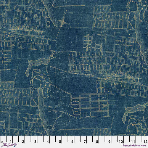 Tim Holtz Palette Program- Blue Map: Sold by the 1/2 yard