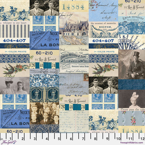 Tim Holtz Palette Program- Indigo Collage: Sold by the 1/2 yard