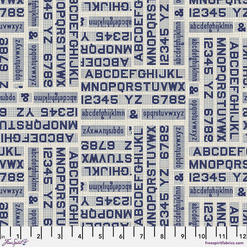Tim Holtz Palette Program- Indigo Typography: Sold by the 1/2 yard