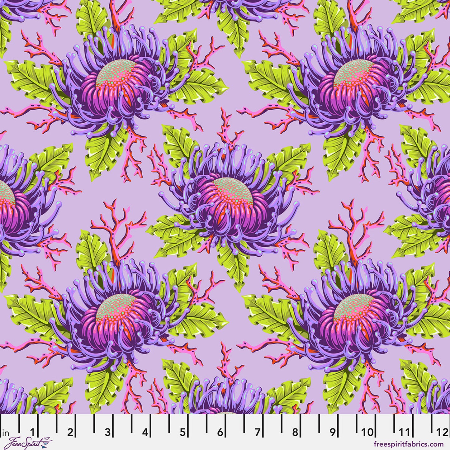 Floral Reef- Ultraviolet Friends & Anemones: Sold by the 1/2 yard *PREORDER
