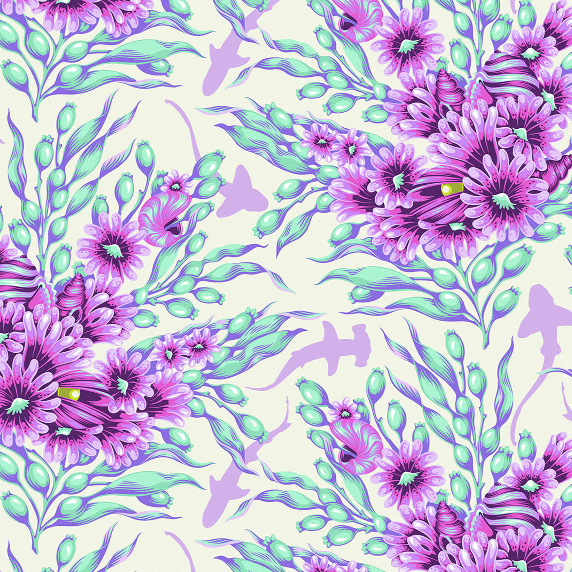 Floral Reef- Ultraviolet Shadow Sharks: Sold by the 1/2 yard *PREORDER