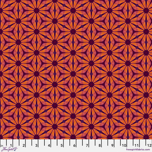 Kaleidoscope- Flame Gerbera: Sold by the 1/2 yard