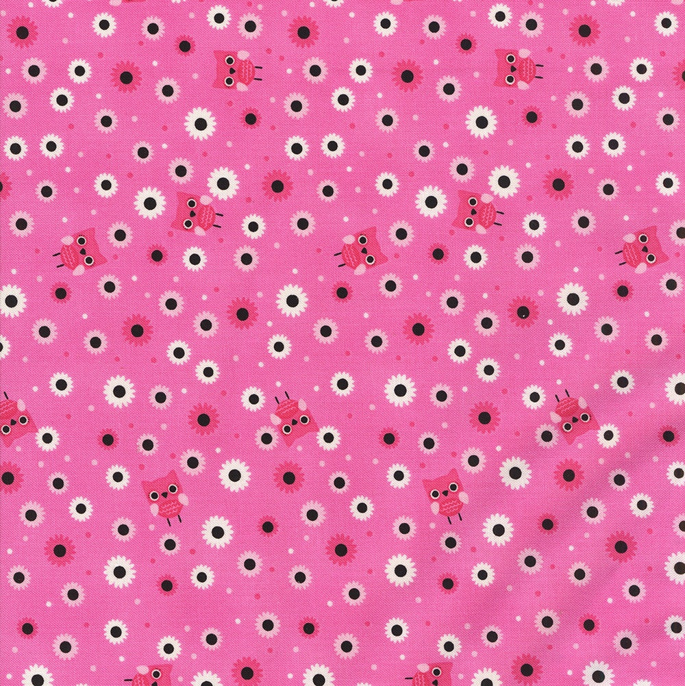 Not Scary- Pink Hootie Hoot: Sold by the 1/2 yard
