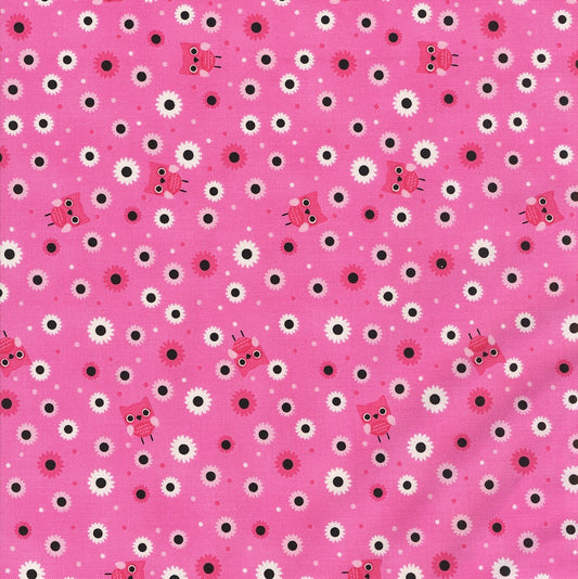 Not Scary- Pink Hootie Hoot: Sold by the 1/2 yard