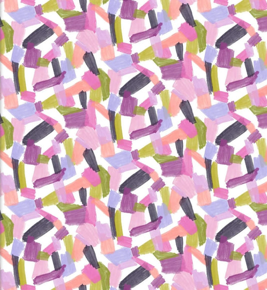 Purple Perfection- White Geo Brushstrokes: Sold by the 1/2 yard