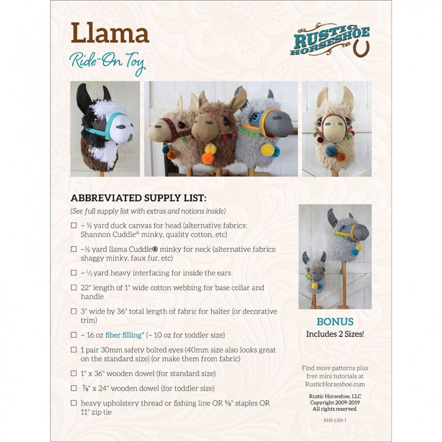 Llama Ride-On Toy Pattern