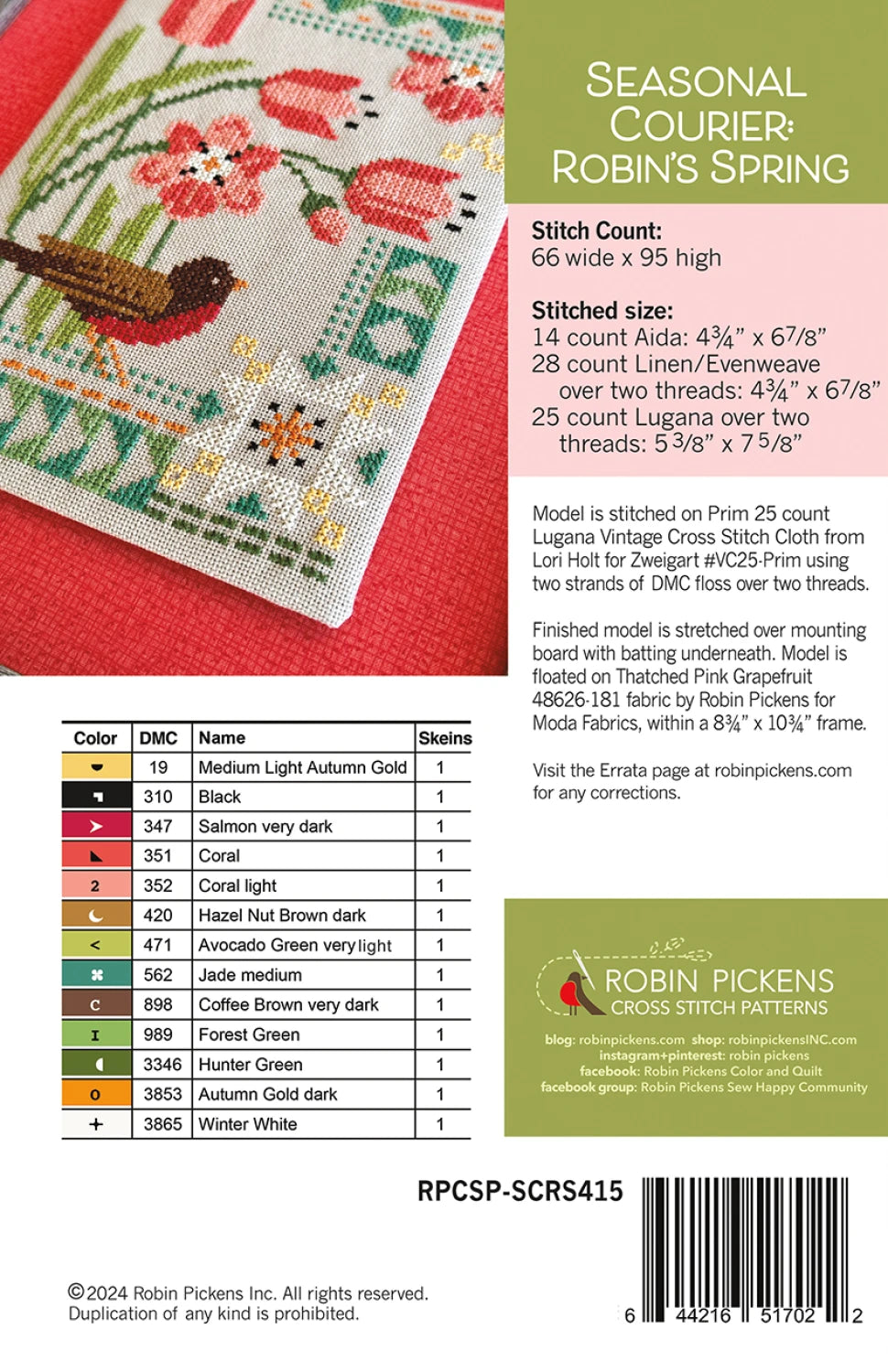 Seasonal Courier: Robin's Spring- Cross Stitch Pattern