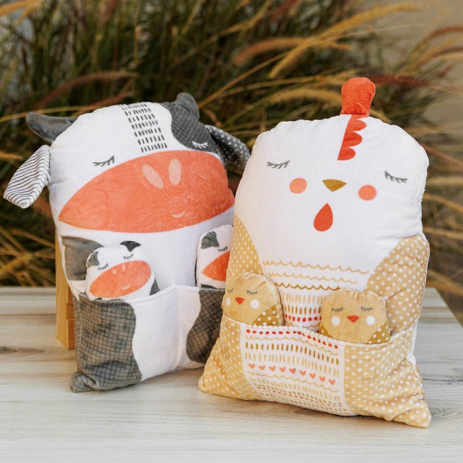 Farmstead Cuddle- Cow and Chick Plush 36" Panel: Sold by the PANEL
