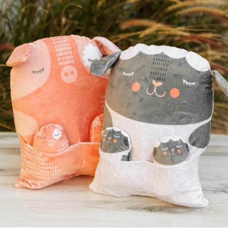 Farmstead Cuddle- Sheep and Pig Plush 36" Panel: Sold by the PANEL