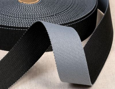 1.5" Reversible Webbing- Black/Gray: Sold By the Yard