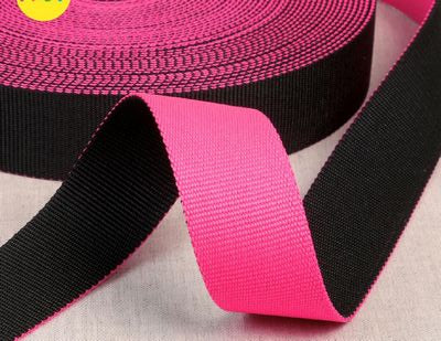 1.5" Reversible Webbing- Pink/Black: Sold By the Yard