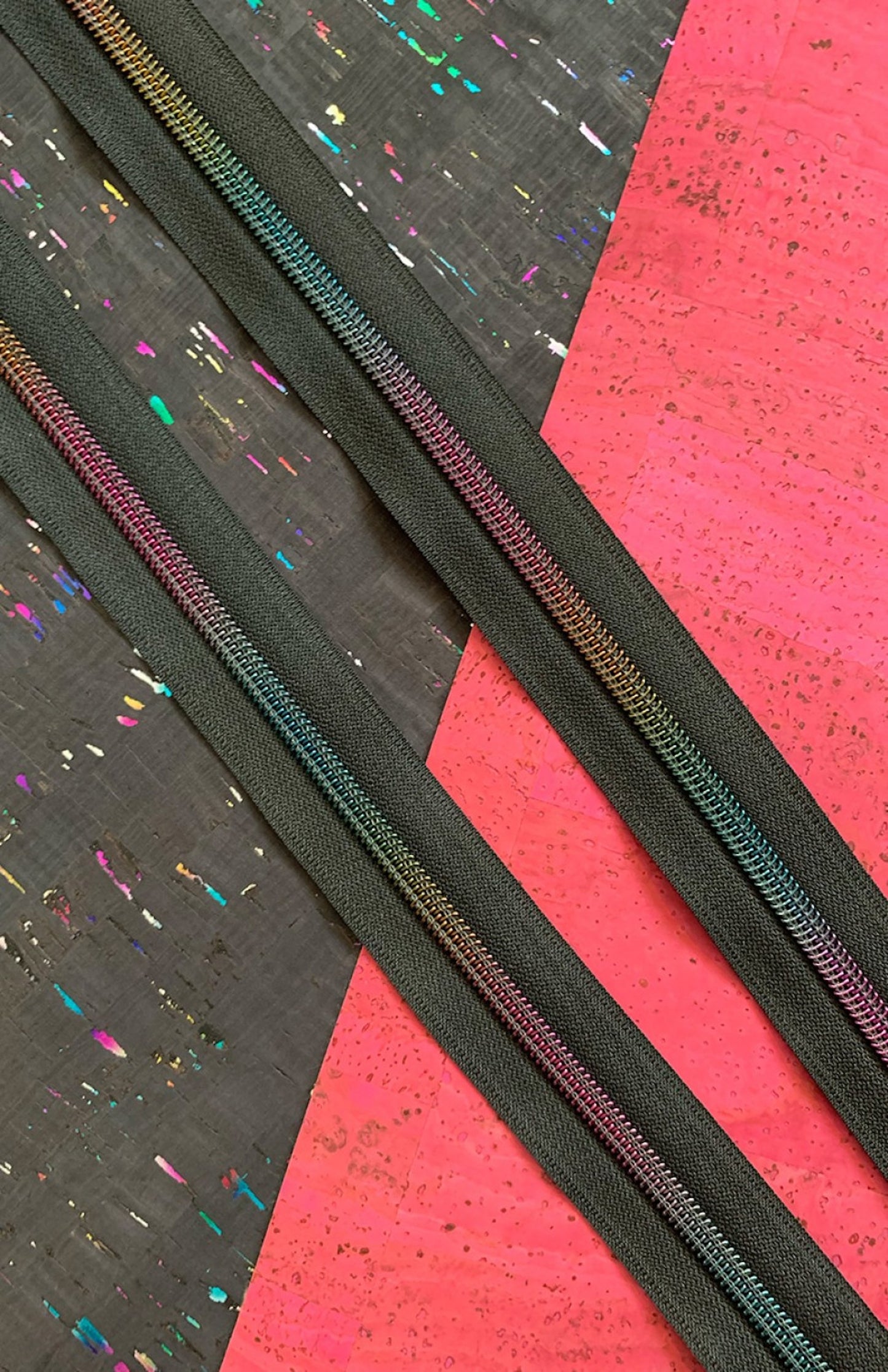 Black Zipper Tape- Rainbow Teeth: 3 Yards