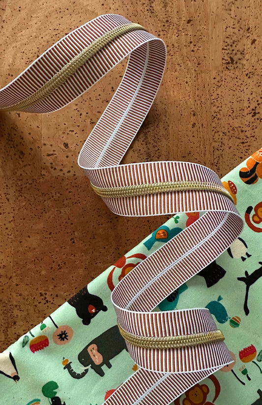 Earth Stripe Zipper Tape- Gold Teeth: 3 Yards