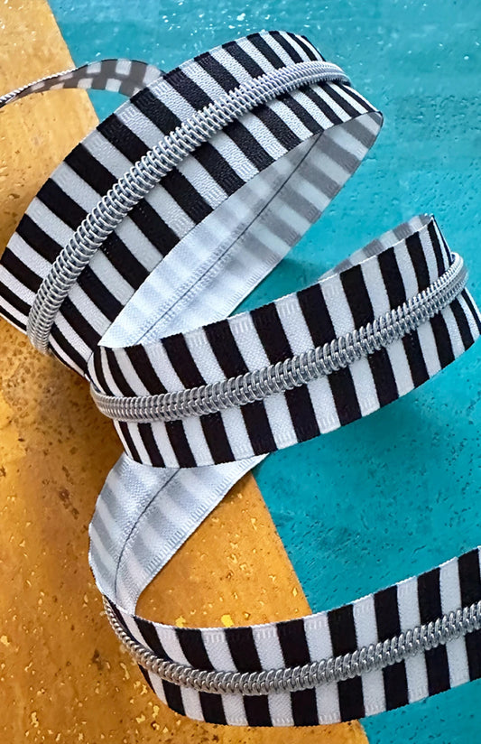 Zipper Tape- Black/White Stripe, 3 yards