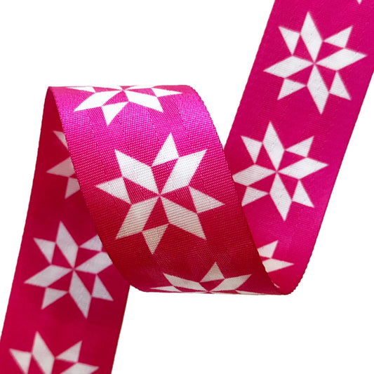 2" Pink Sawtooth Stars Webbing: Sold By the Yard