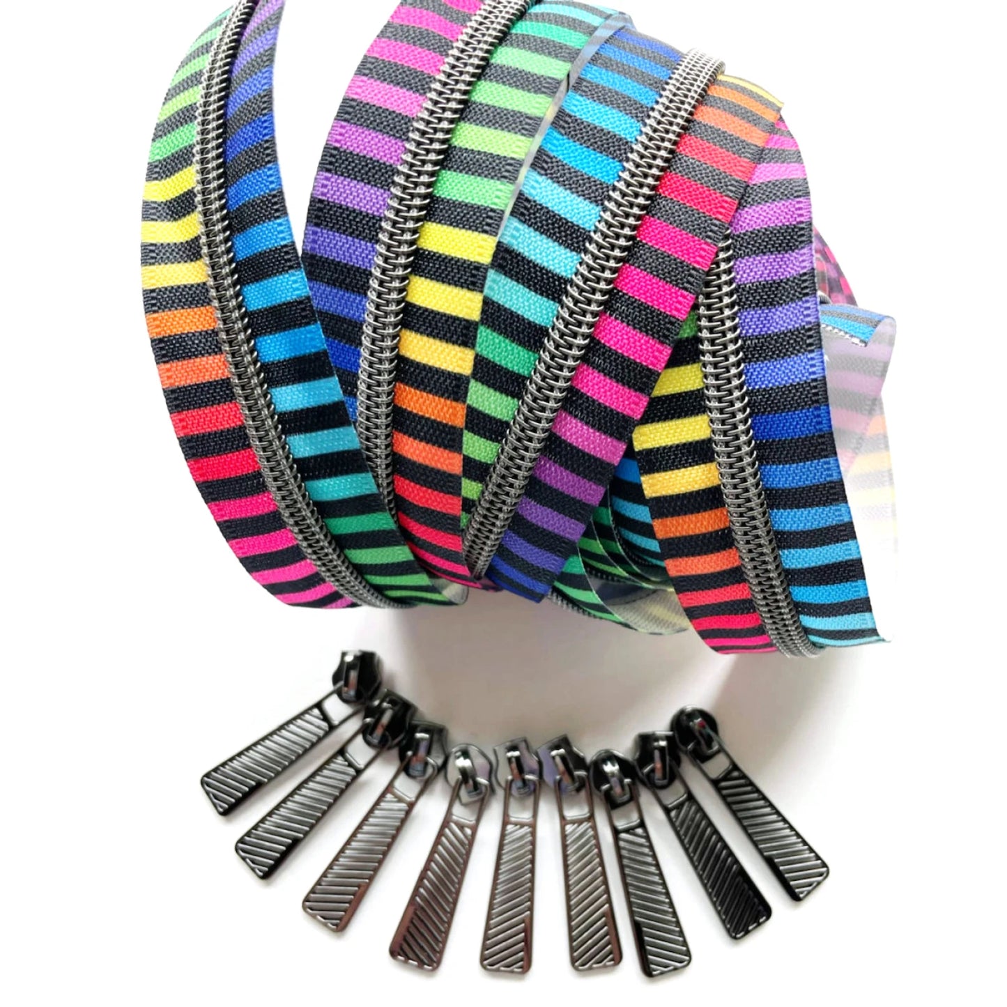 Color Stripe Zipper Tape and Zipper Pulls