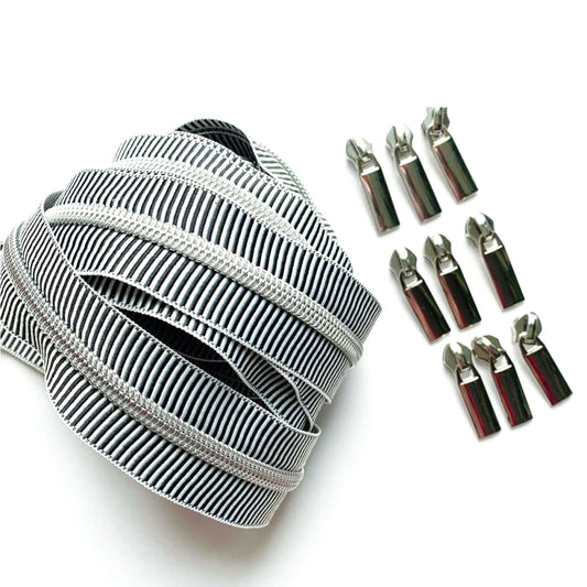 Black/White Tiny Stripes Leopard Zipper Tape and Zipper Pulls